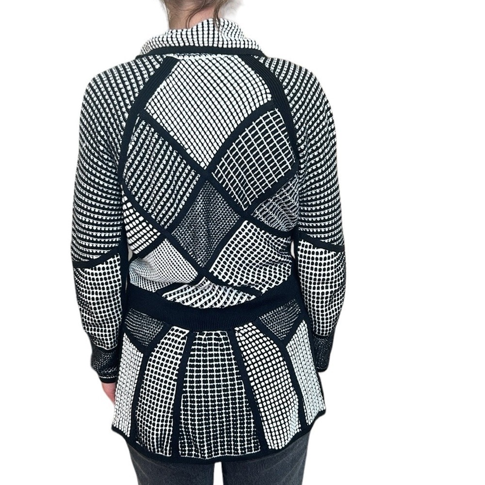 NIC+ZOE Anthropologie Mosaic Knit Cardigan Sweater Black White Women's M
